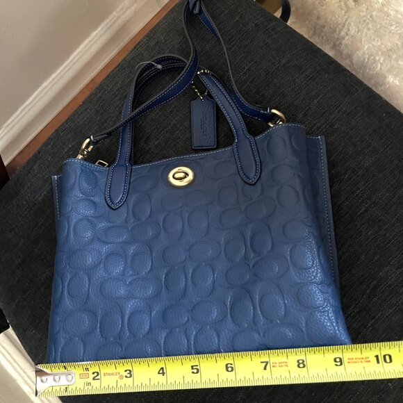 NEW Coach - Willow Leather Tote 24 Bag  Blue Embossed C - Picture 7 of 14